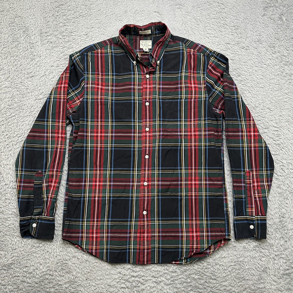 J.Crew Shirt Mens M Red Black Plaid Button Down Secret Wash Shirting Classic